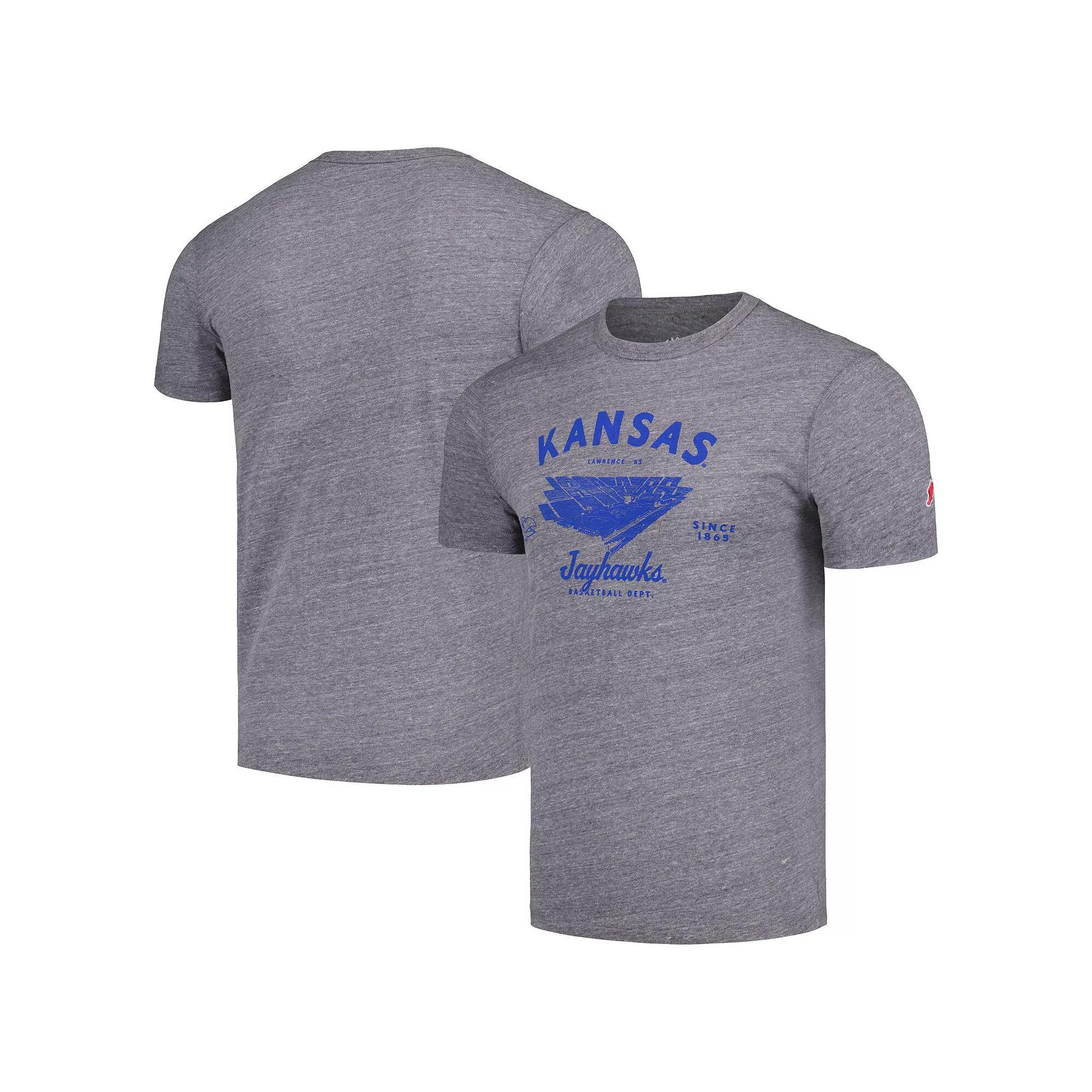 Men's League Collegiate Wear Heather Gray Kansas Jayhawks Stadium Victory Falls Tri-Blend T-Shirt, Size: XL, Grey Product Image