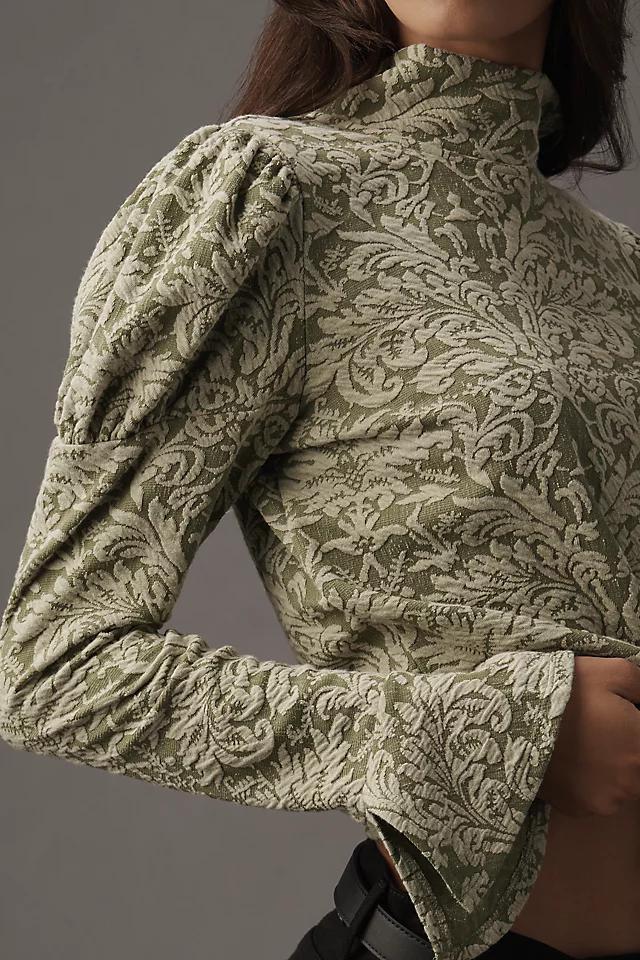 By Anthropologie Puff-Sleeve Turtleneck Jacquard Top Product Image