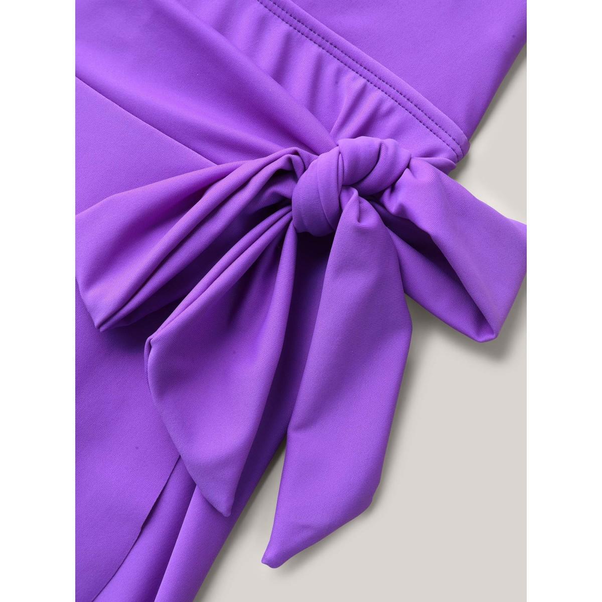 Plus Size Ruffled Edge Waist-Tie Flared Swim Dress Women's Swimwear BlueViolet Beach Bodycon Non High stretch Curve Swim Dresses BloomChic 26/4X Product Image