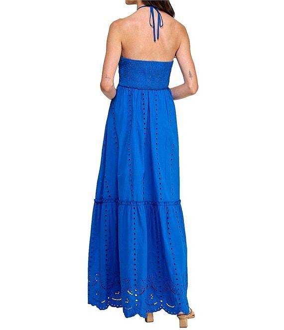 Layered With Love Daisy Keyhole Halter Sleeveless Smocked Back Shirred Bust Cotton Eyelet Maxi Dress Product Image