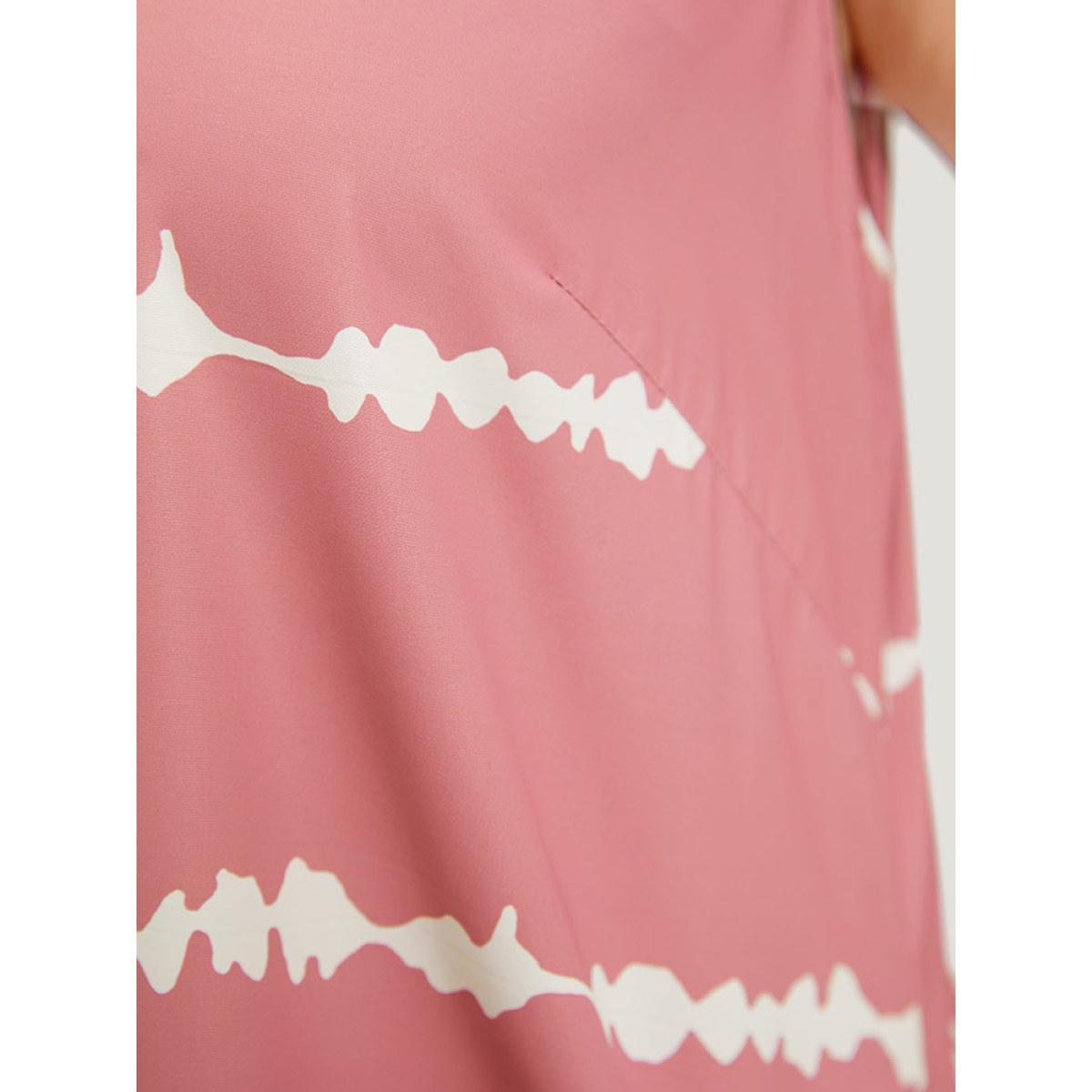 Plus Size Tie Dye Striped Pocket V Neck Arc Hem Tank Dress Watermelon Women Vacation V-neck Sleeveless Curvy Midi Dress BloomChic 30/6X Product Image