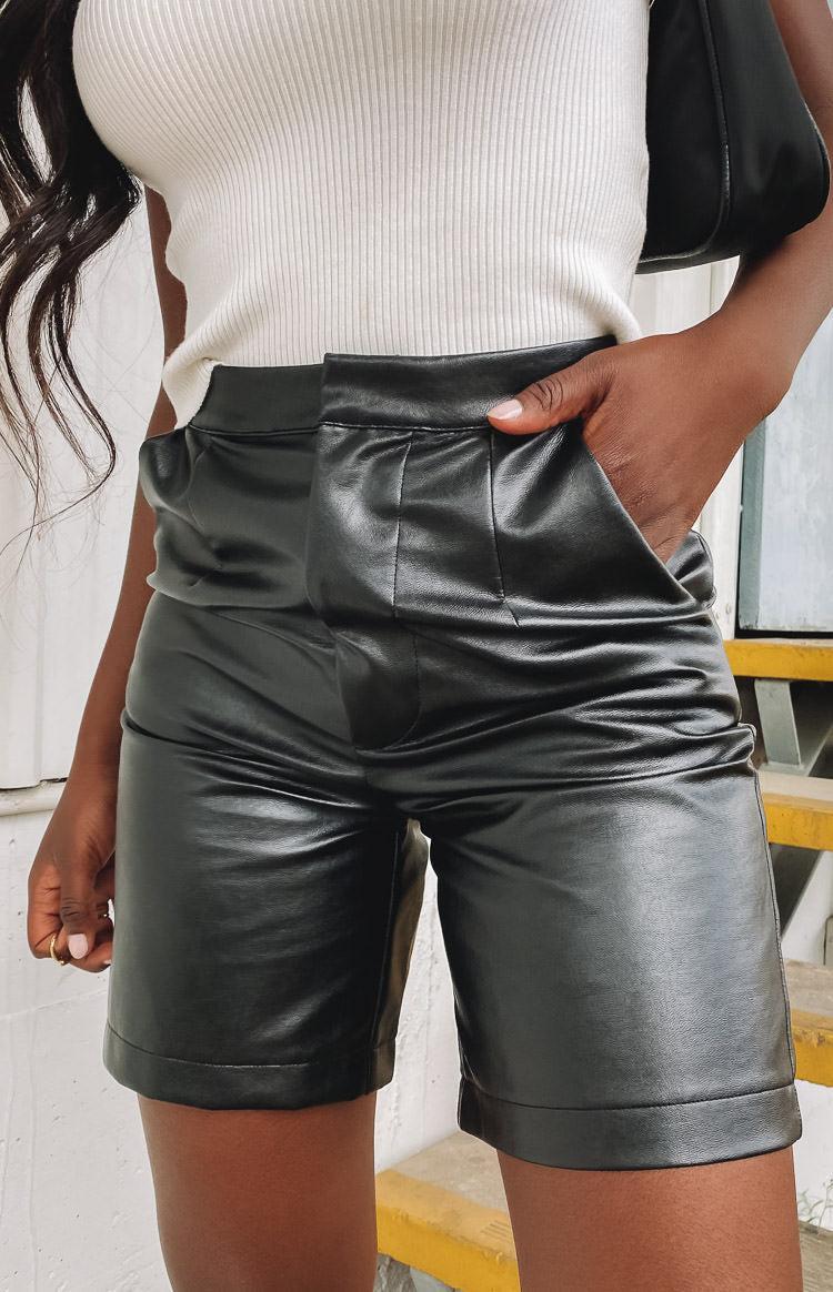 High School PU Shorts Black Product Image