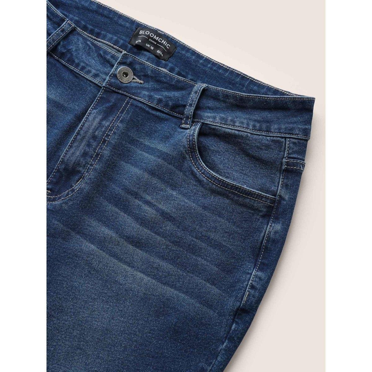 Plus Size Plain Pocket Embroidered Skinny Jeans Women Indigo Casual Plain Non High stretch Slanted pocket Jeans BloomChic 10/M Product Image