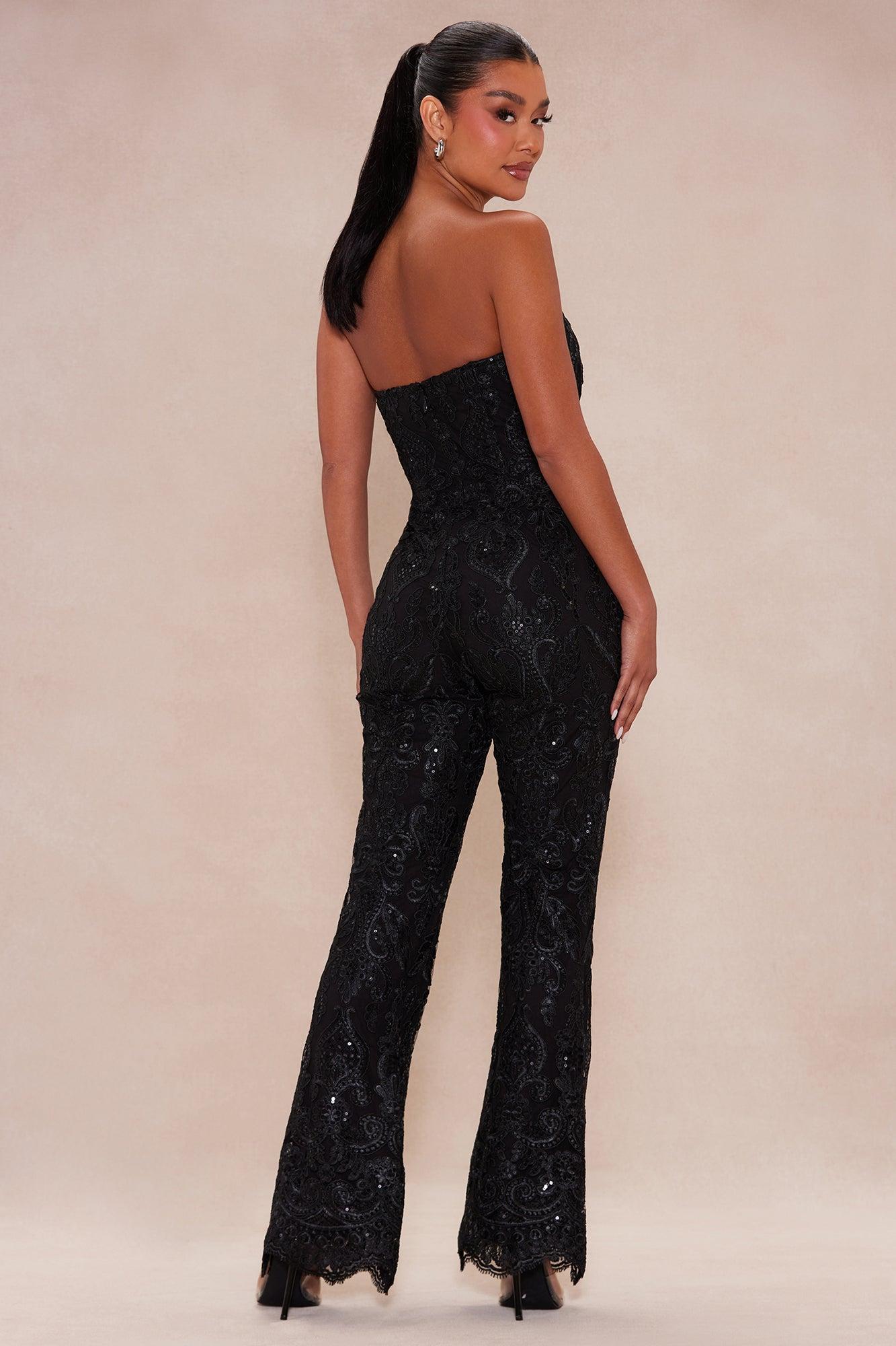 Esther Sequin Embroidered Jumpsuit - Black Product Image