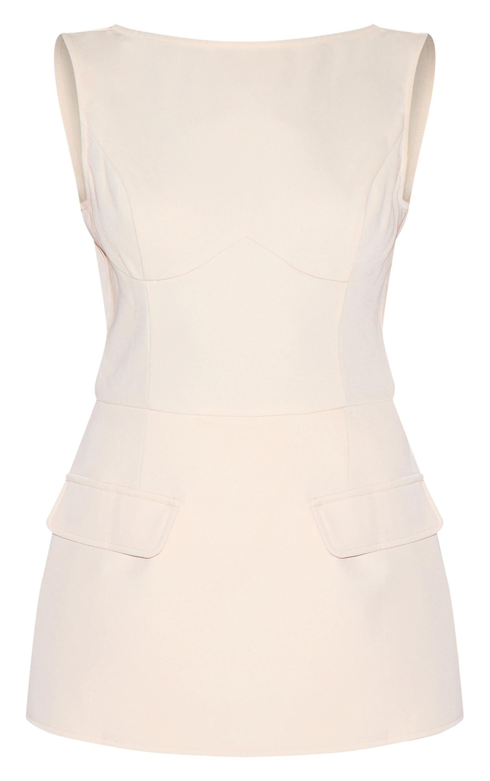 Almond Woven Pocket Detail Sleeveless Skort Romper Product Image