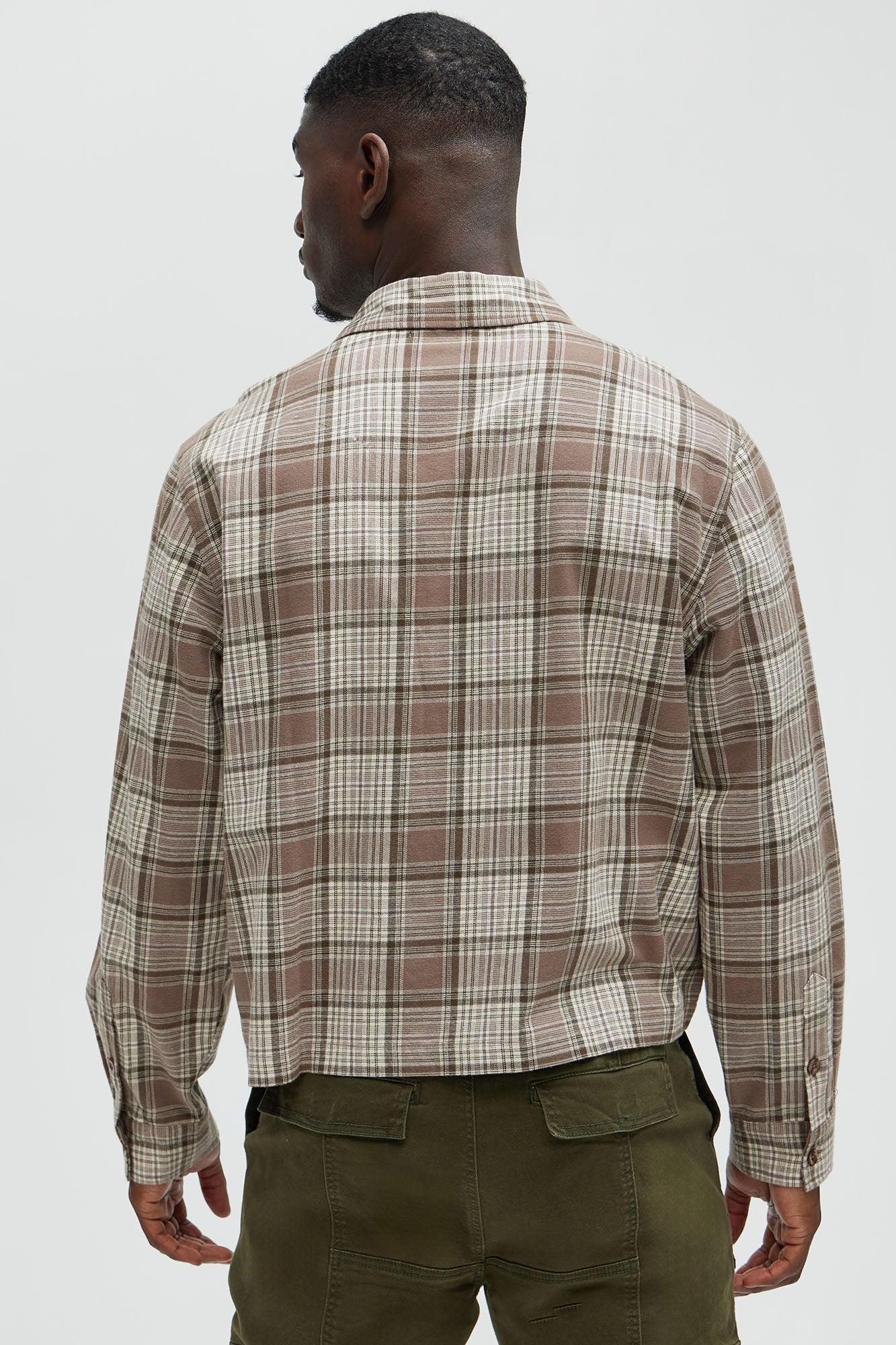 Delano Cropped Plaid Shirt - Taupe/combo Product Image