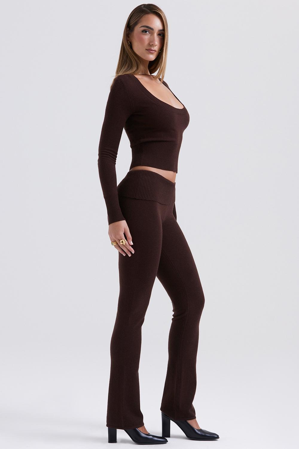 Ama Chocolate Cashmere Blend Trousers Product Image