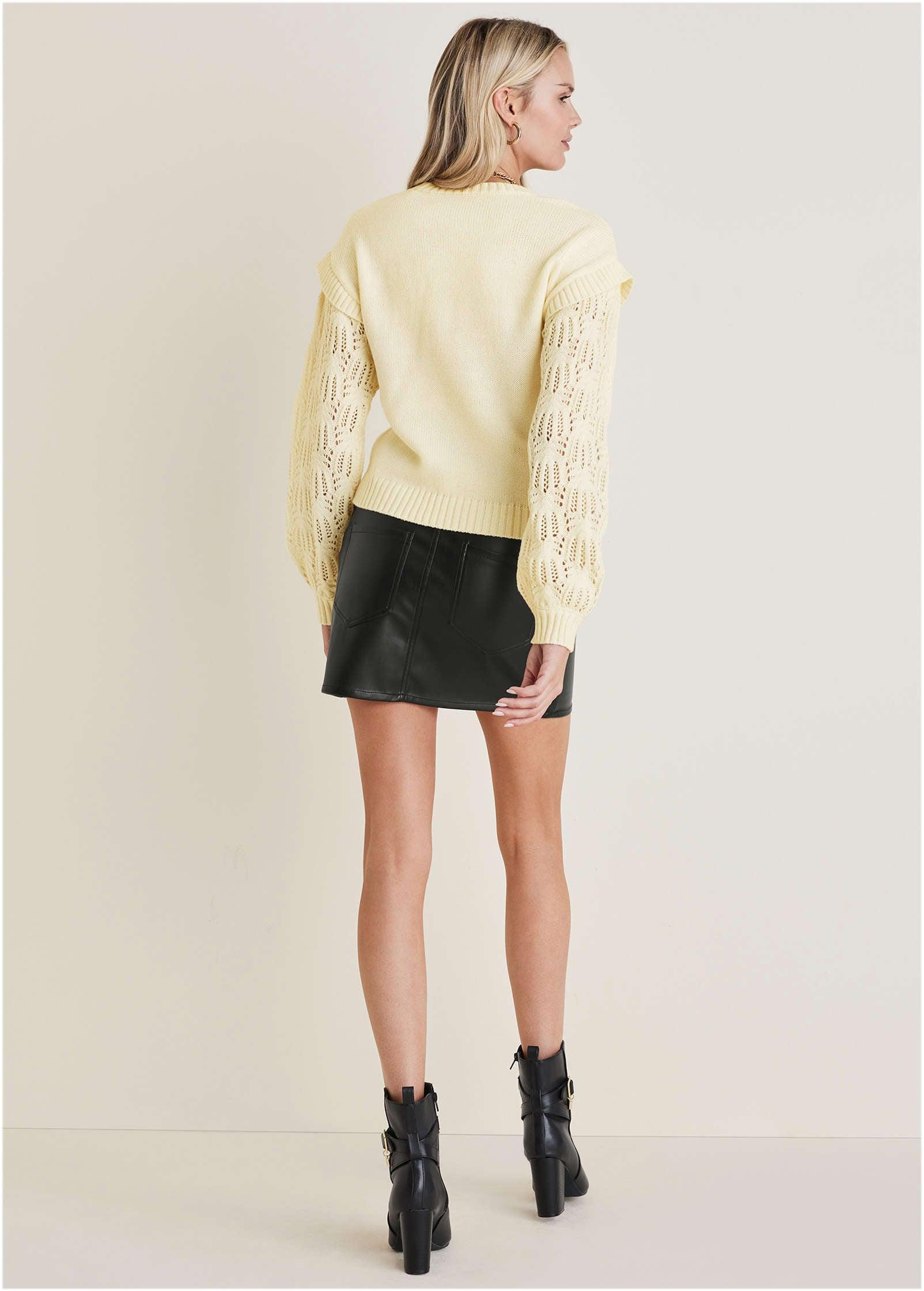 Pointelle Sleeve Crew Neck - Off White Product Image