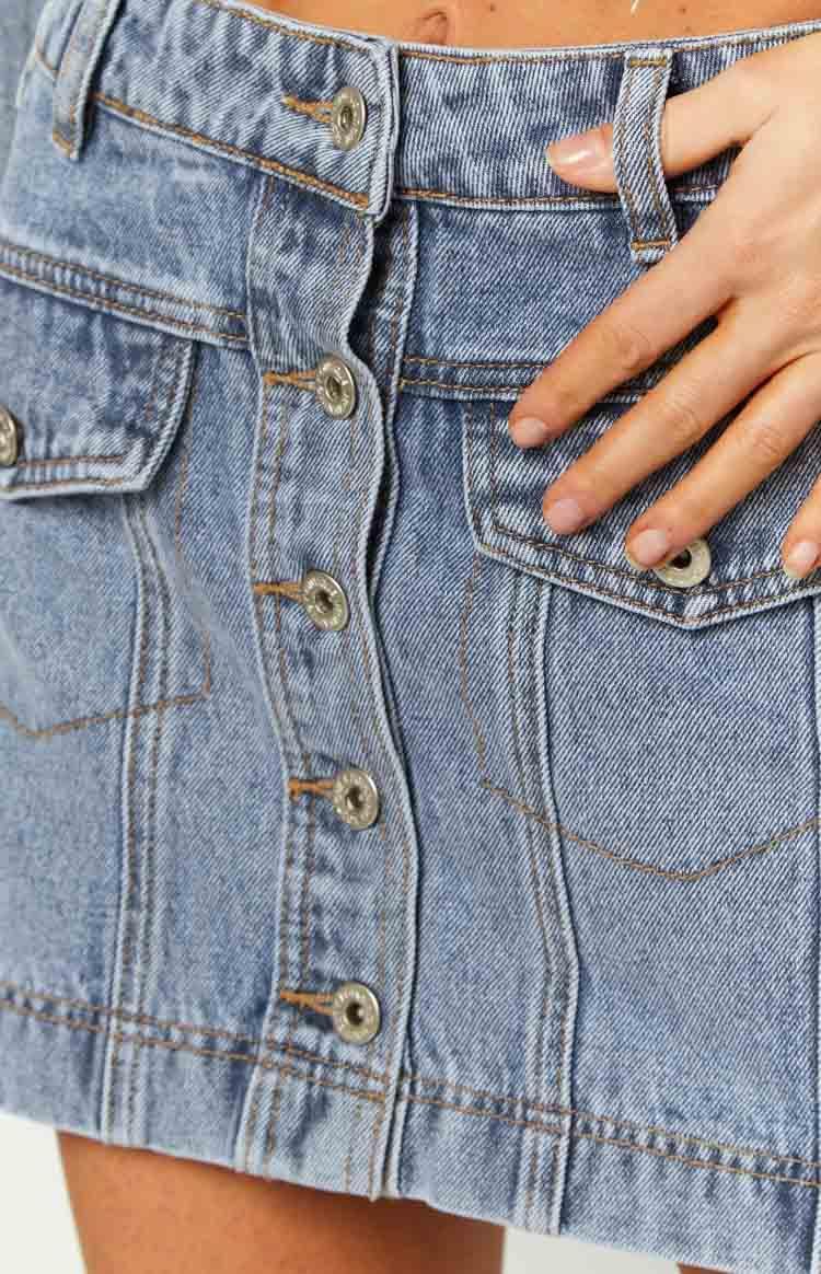 Helena Mid Wash Denim Cargo Mini Skirt Product Image
