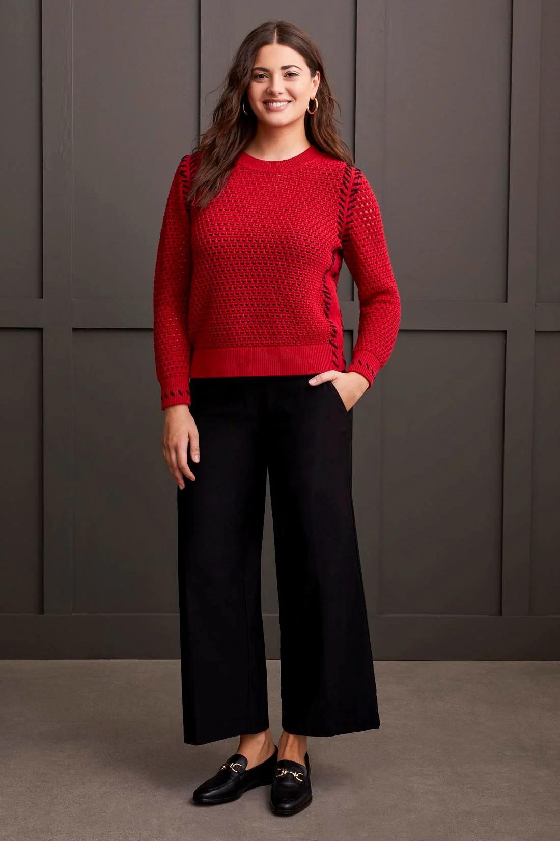 OPEN STITCH CREW NECK SWEATER Product Image