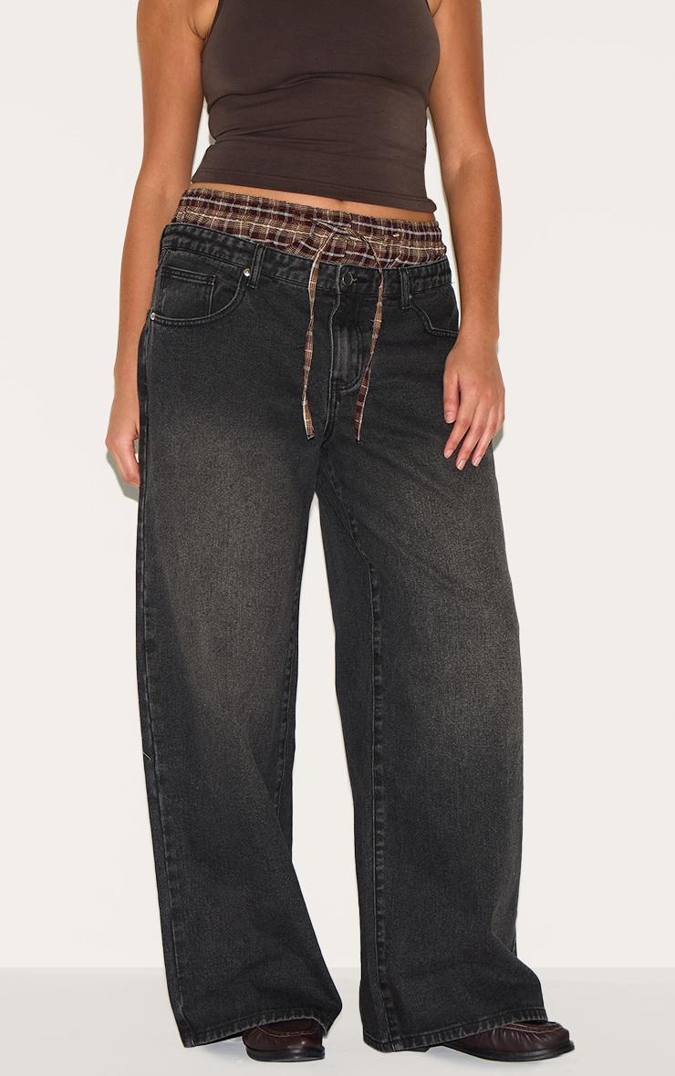 Plus Black Denim Double Layered Boxer Boyfriend Jeans Product Image