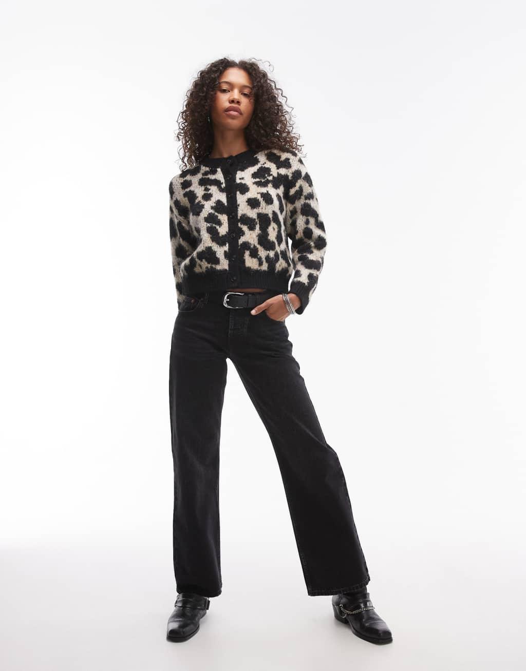 Topshop knit ultimate cardigan in leopard print Product Image