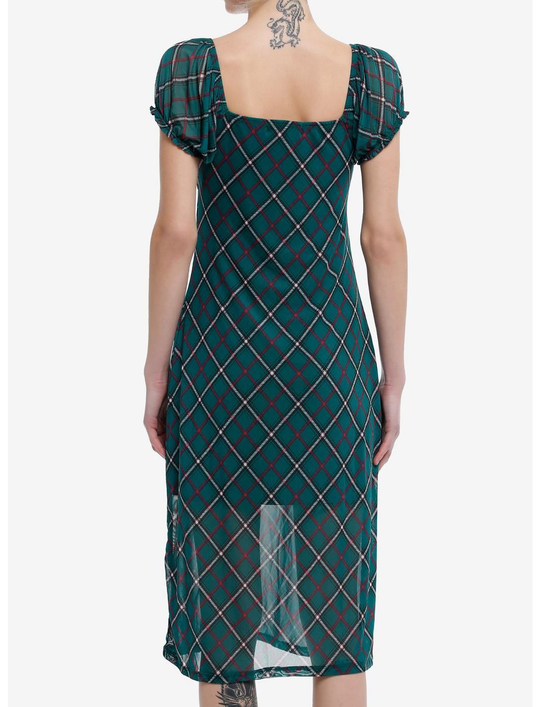 Green Plaid Empire Ruffle Midi Dress Product Image