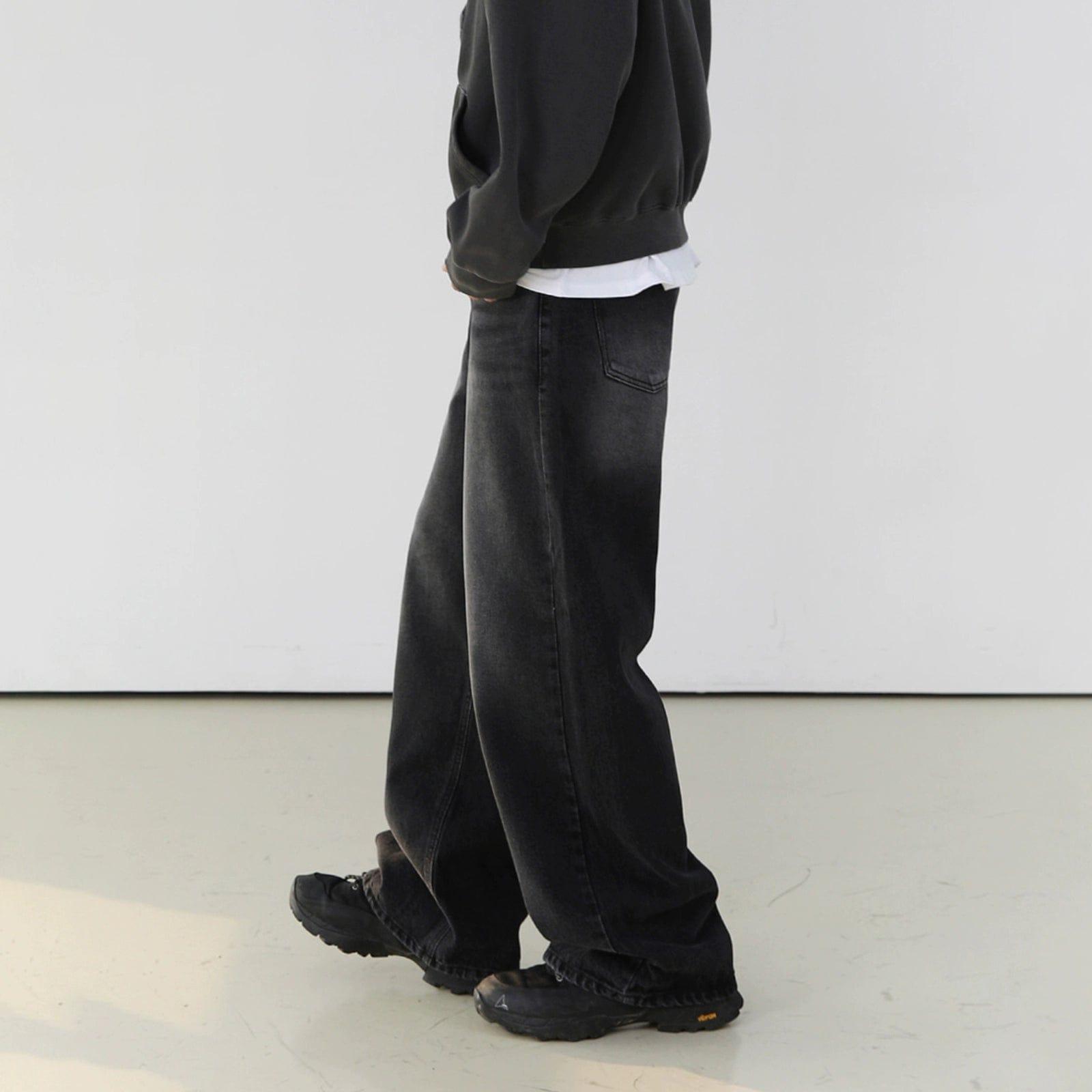 RT No. 10813 WASHED BLACK WIDE STRAIGHT DENIM JEANS Product Image