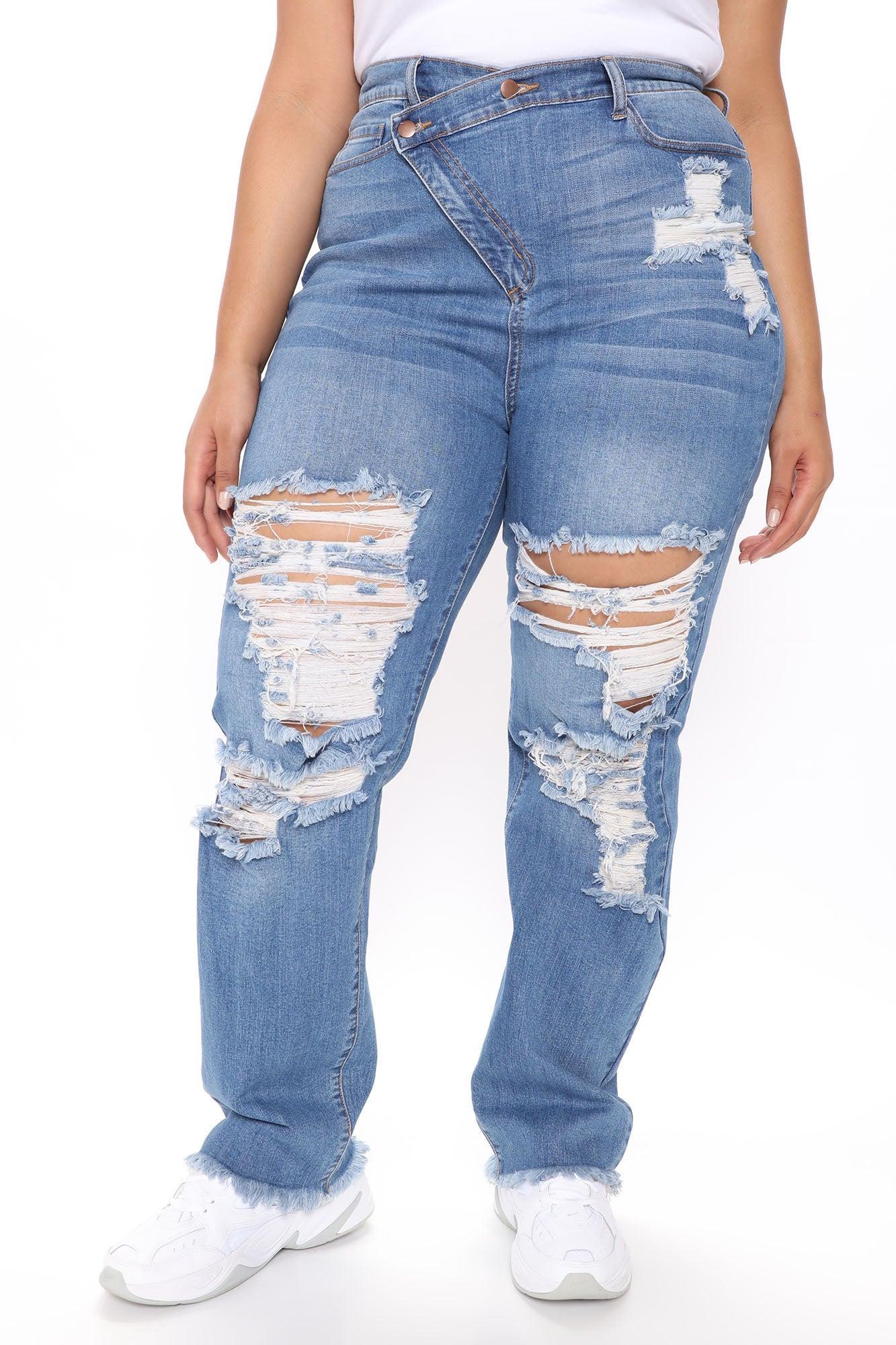 Don't Get Crossed Over Slouch Fit Jeans - Medium Blue Wash Product Image