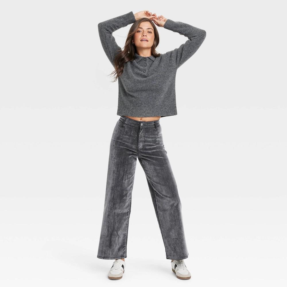 Women's High-Rise Holiday Flocked Sailor Wide Leg Ankle Jeans - Universal Thread™ Gray 6 Product Image