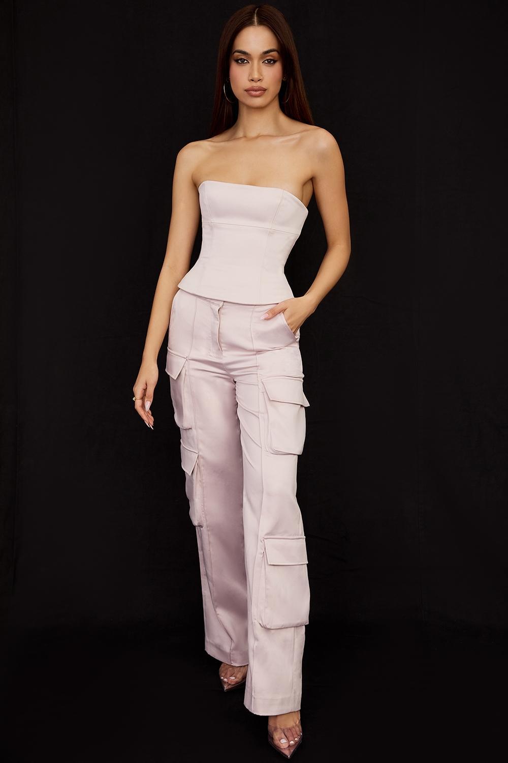 Daria  crystal satin straight leg cargo trousers - sale Product Image
