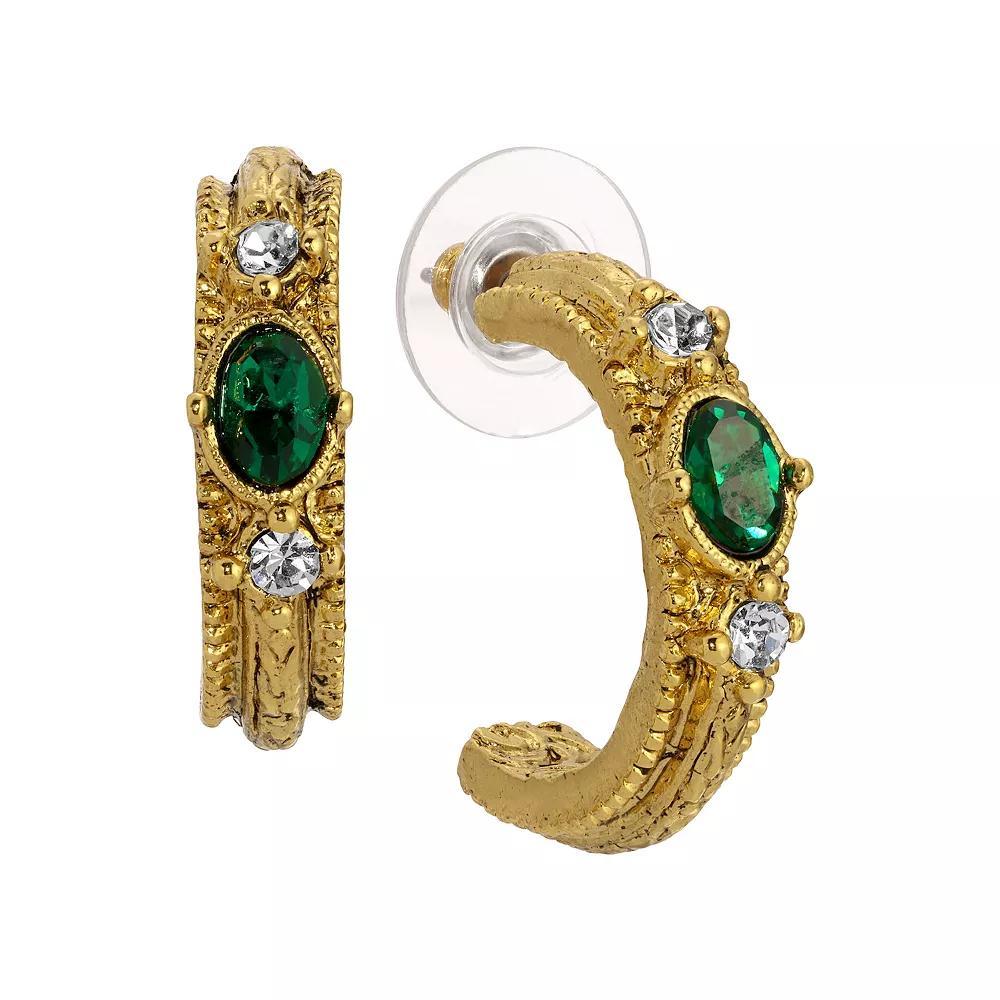 1928 Gold Tone Oval Crystal Hoop Earrings, Womens, Green Product Image