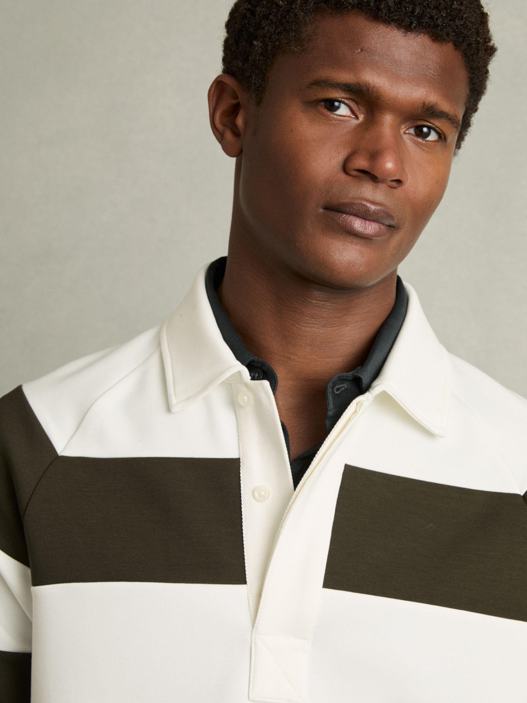 Rugby-Stripe Long-Sleeve T-Shirt in White/Dark Green Product Image
