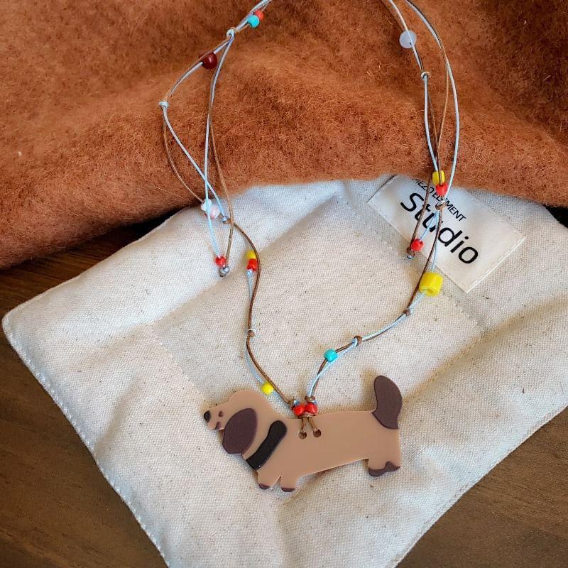 Dog / Heart Pendant Beaded Layered Necklace Product Image