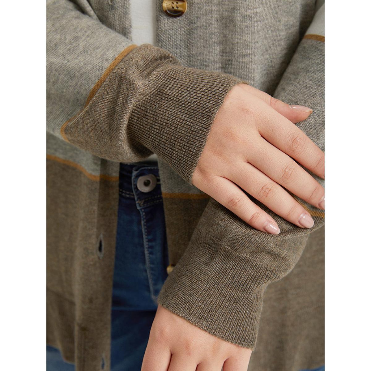 Plus Size Supersoft Essentials Colorblock Contrast Button Up Lightweight Cardigan Gray Women Casual Long Sleeve Dailywear Cardigans BloomChic 30/6X Product Image