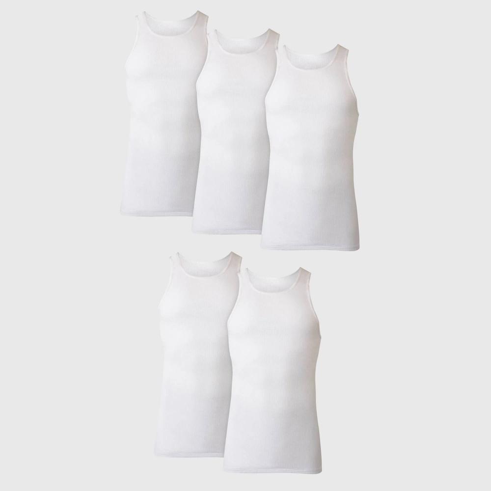 Hanes Men's 5pk Tanks - White XXL: Cotton Sleeveless Undershirts, Moisture Wicking, Tagless Design Product Image