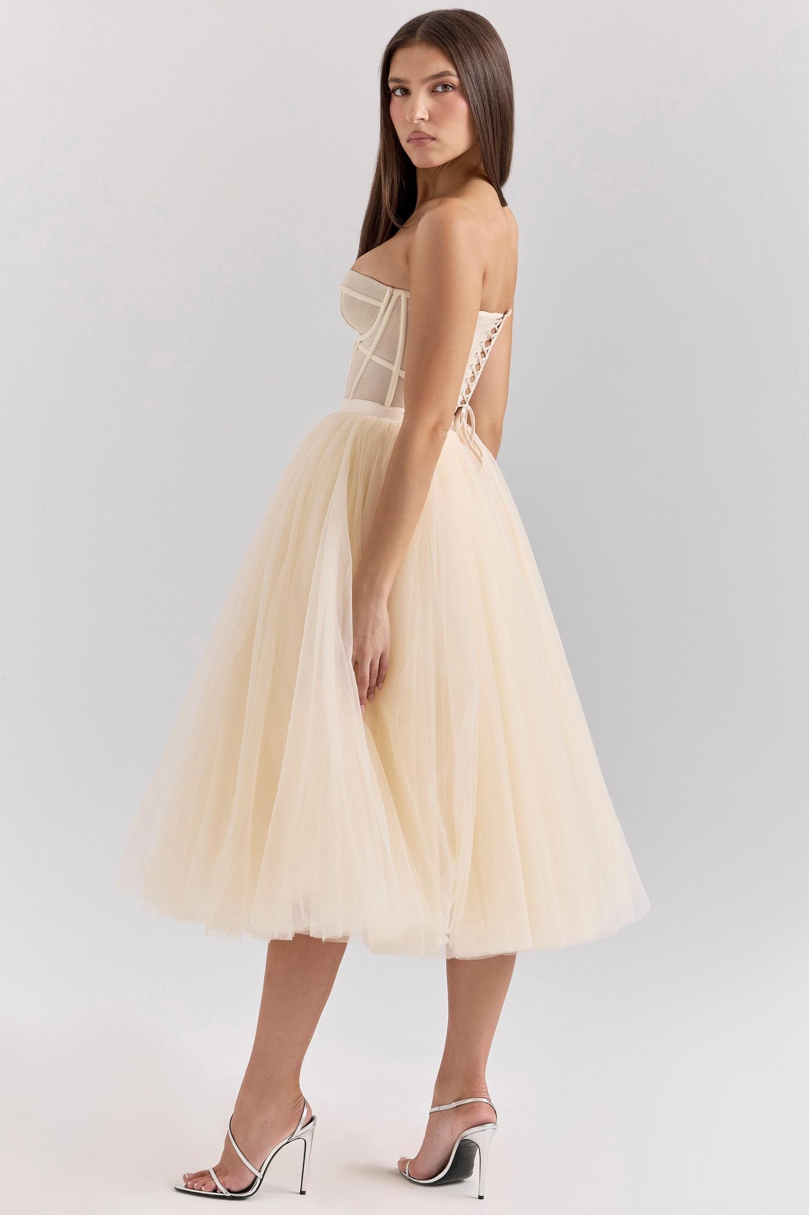 Darling Vintage Cream Tulle Midi Dress Product Image