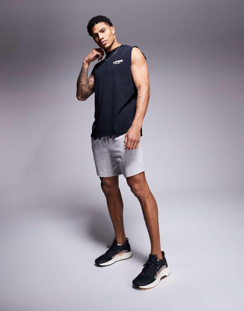 4505 back print oversized heavyweight cotton pump training tank top with quick dry finish in washed black  Product Image