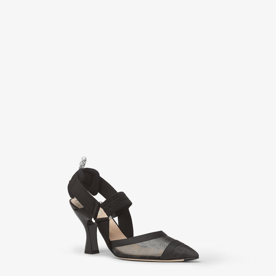 ColibrìBlack leather and mesh, high-heeled slingbacks Product Image