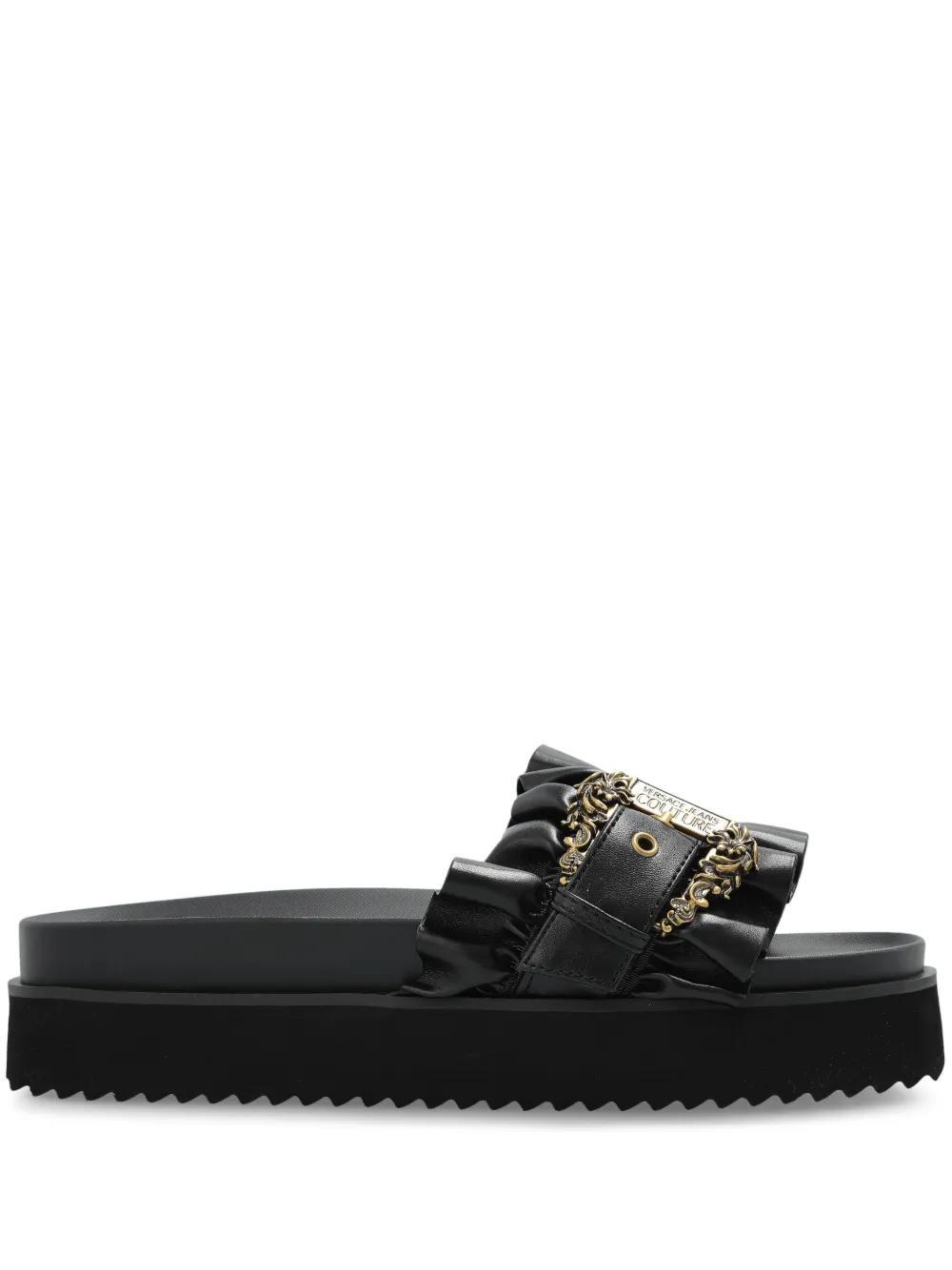 VERSACE JEANS COUTURE Logo-engraved Slides In Black Product Image