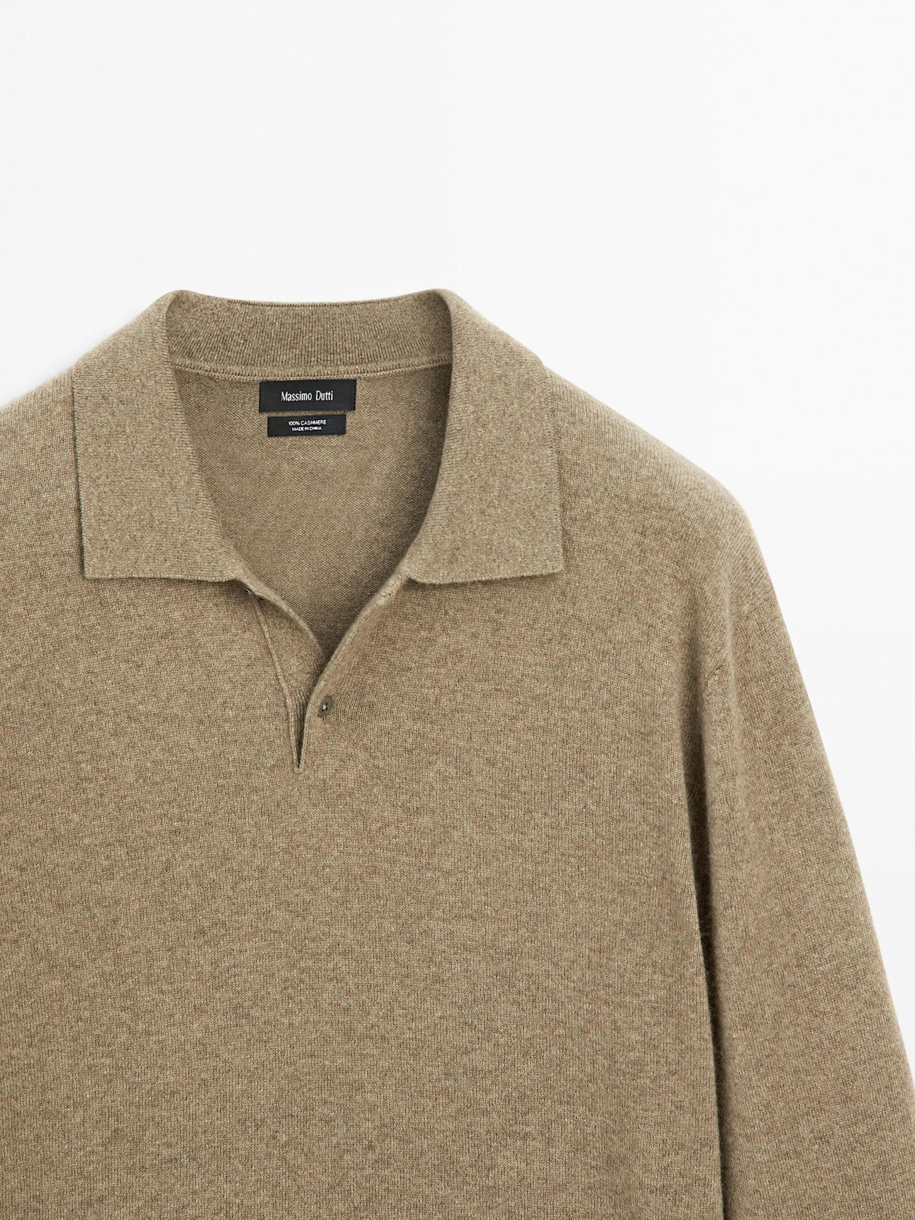 100% cashmere ribbed knit polo shirt Product Image