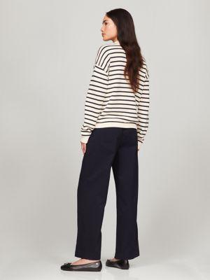 Stripe Lace-Up Polo Sweater Product Image