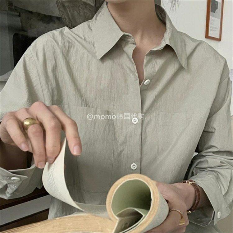 Long-Sleeve Plain Pocket Detail Shirt Product Image