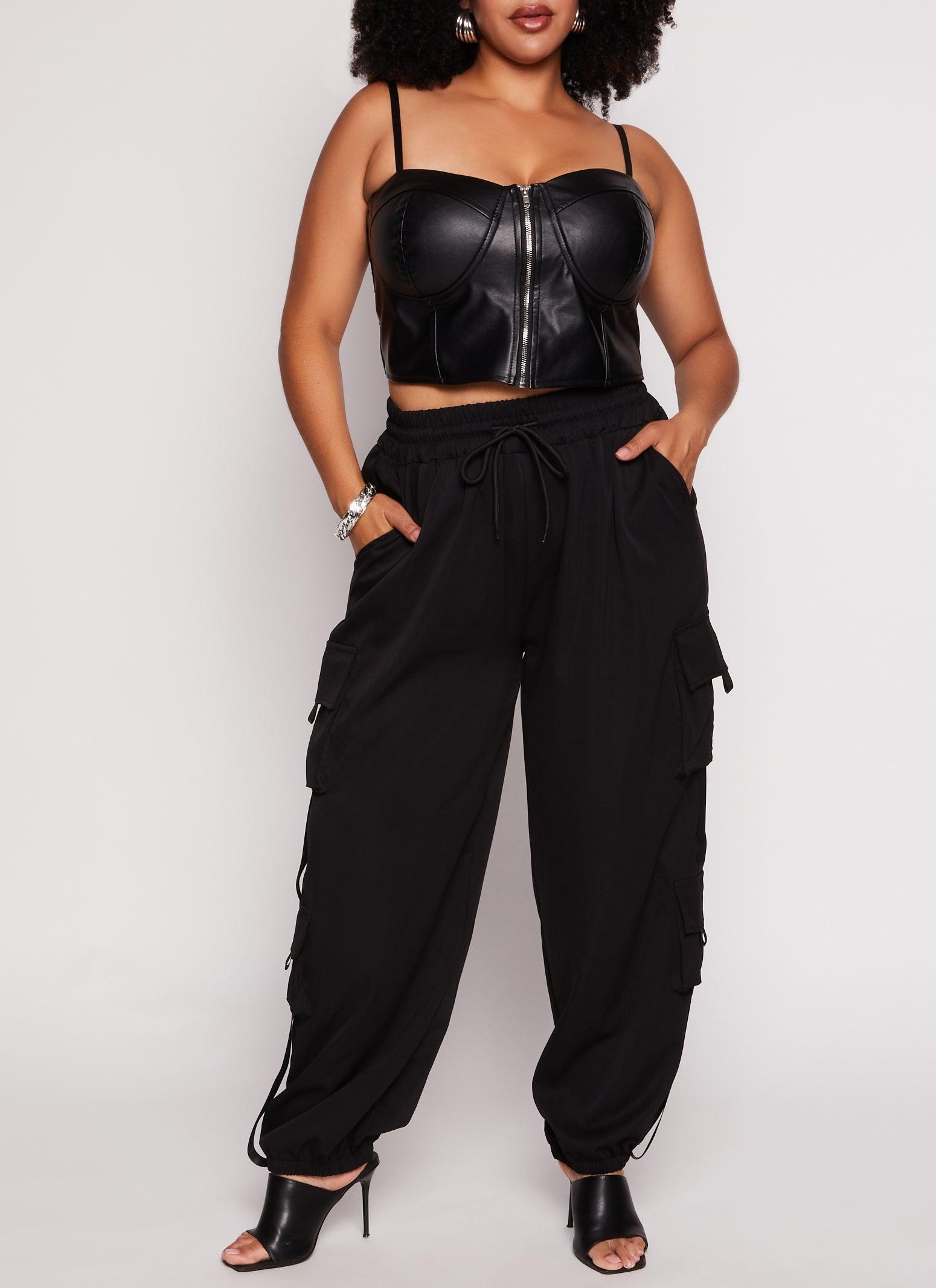 Womens Plus Size Poplin Drawstring Cargo Pants Product Image