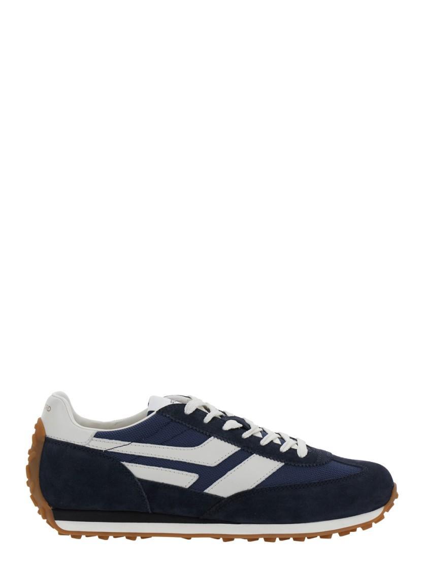 TOM FORD Navy Suede And Mesh Sneakers With Contrast Stripes In Blue Product Image