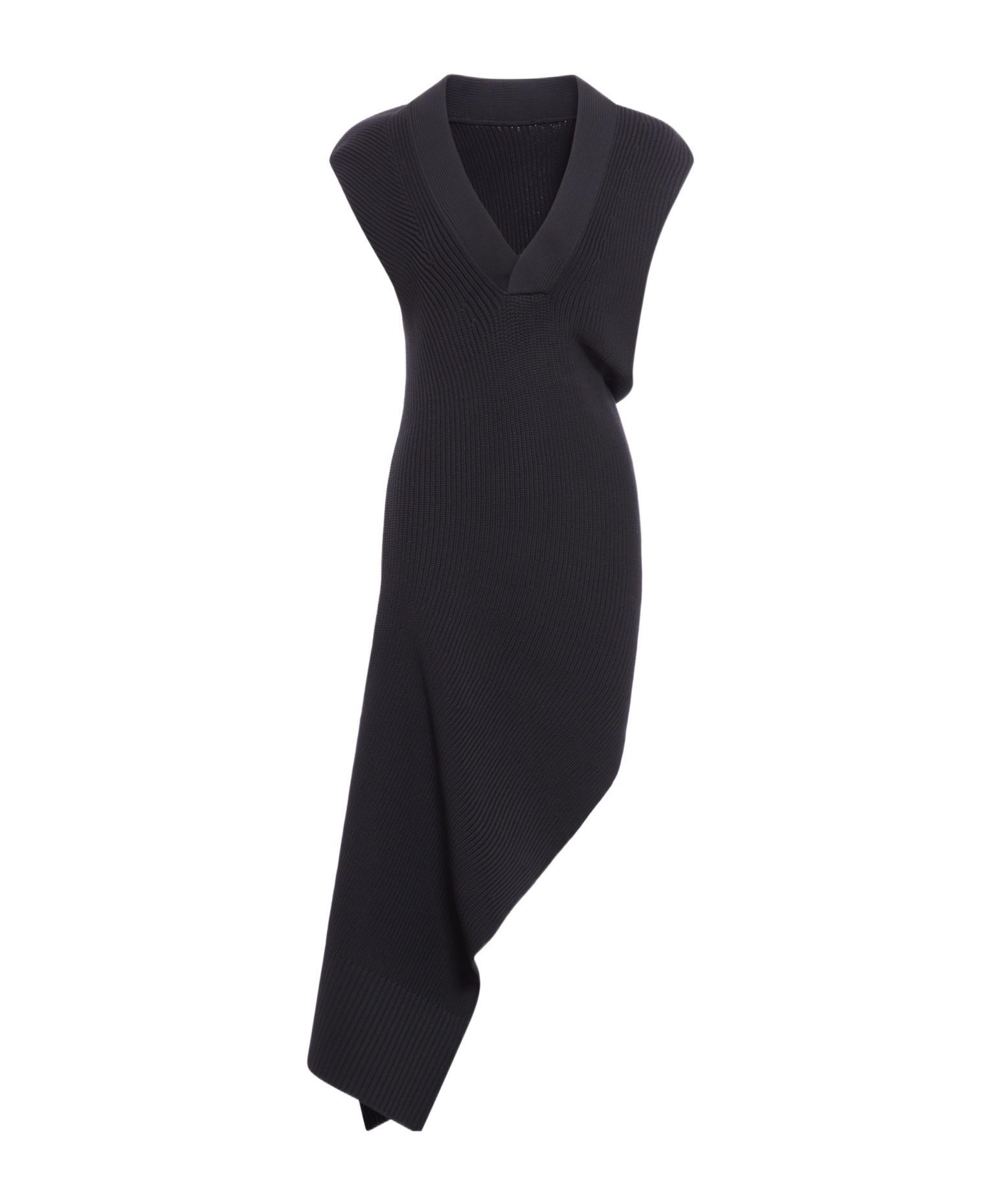 SACAI V-neck Asymmetric Knitted Dress In Black Product Image