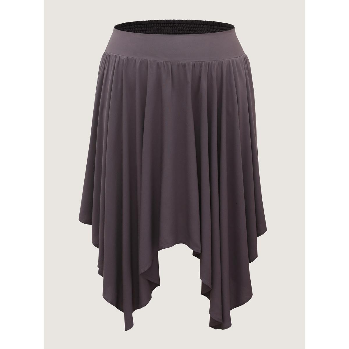 Plus Size High-Low Hem Wide Waistband Midi Skirt Women DarkGray Casual Asymmetrical Loose Low stretch Side seam pocket Everyday-Casual Skirts BloomChic 30/6X Product Image
