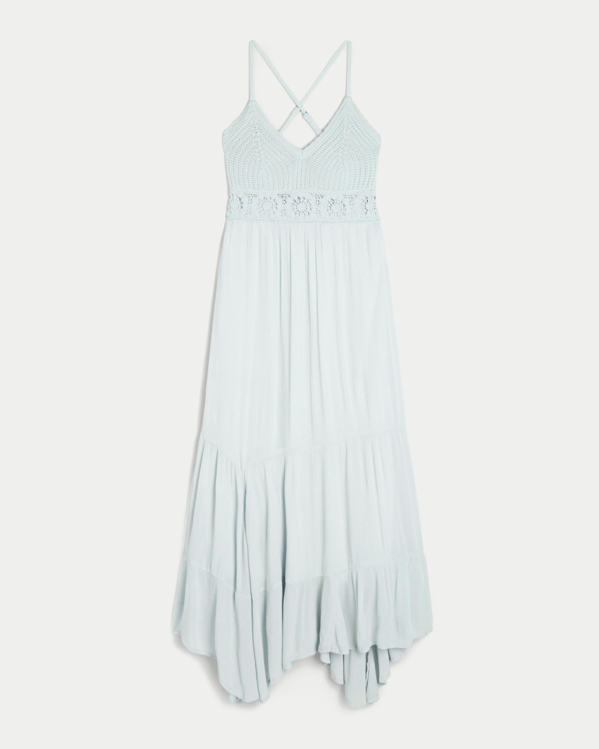 Crochet-Style Mix V-Neck Maxi Dress Product Image