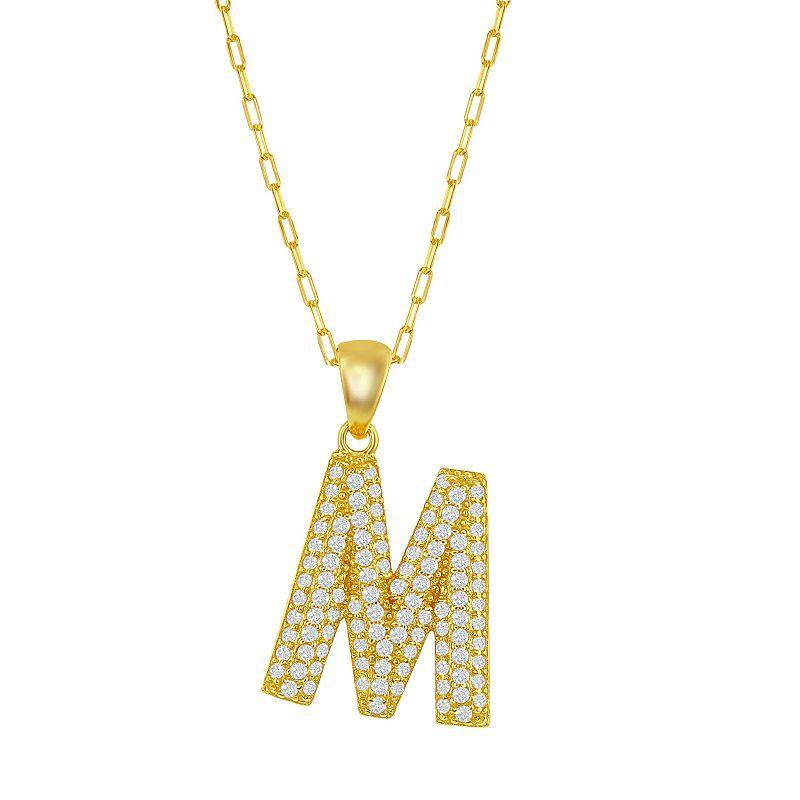 Sterling Silver Cubic Zirconia Block Initial Necklace, Women's, Size: 16-18" ADJ, H Product Image