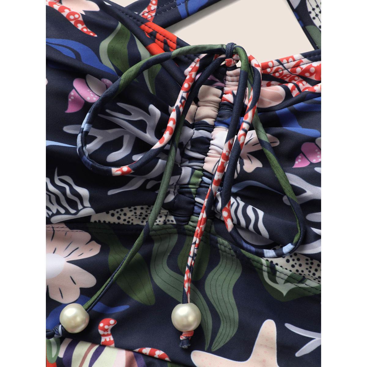 Plus Size Marine Elements Drawstring Gathered One Piece Swimsuit Women's Swimwear Multicolor Beach Gathered Curve Bathing Suits High stretch One Pieces BloomChic 10/M Product Image