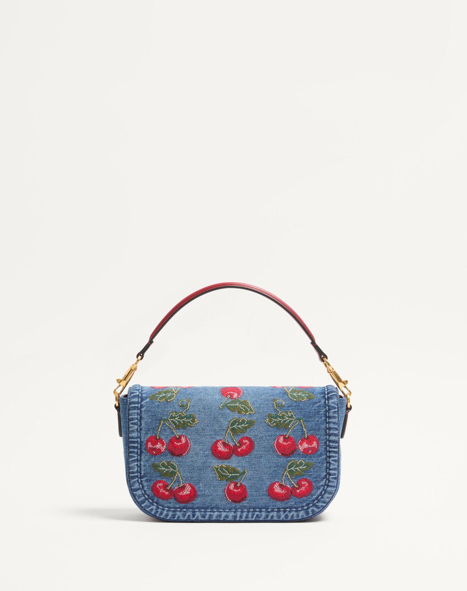 Valentino Garavani Alltime Denim Shoulder Bag With Cherryfic Embroidery Product Image