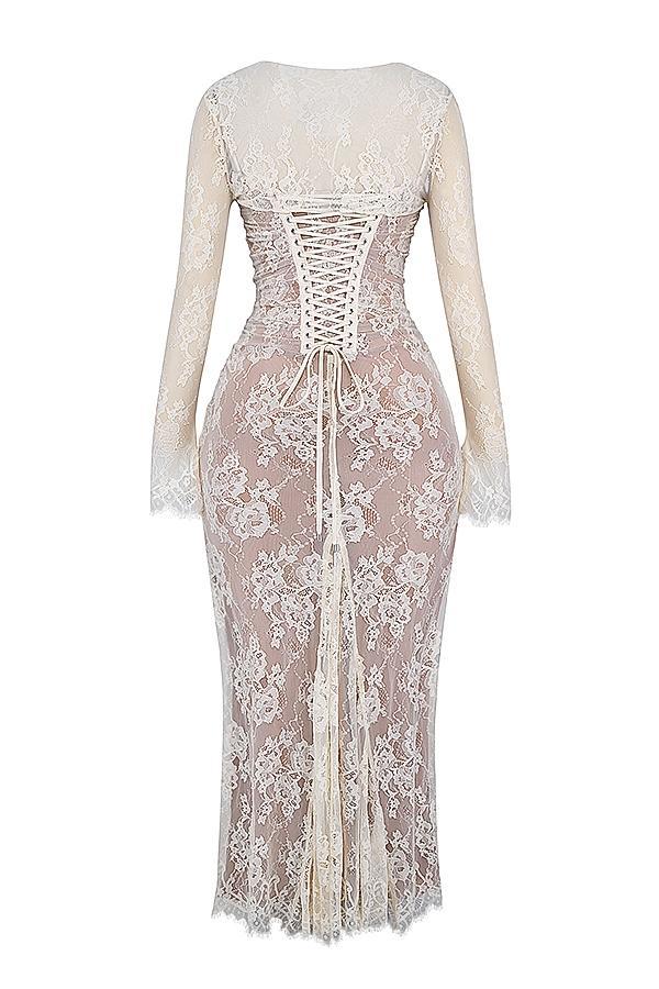 Artemis Vintage Cream Lace Maxi Dress Product Image