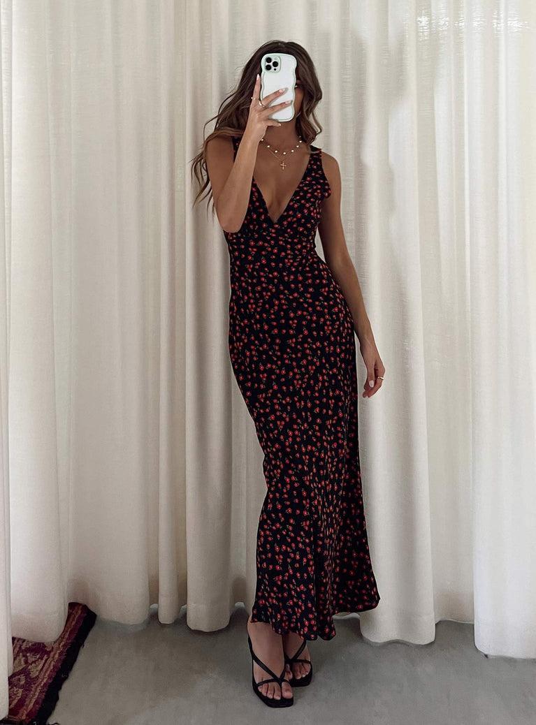 Nellie Maxi Dress Black/Red Floral Product Image