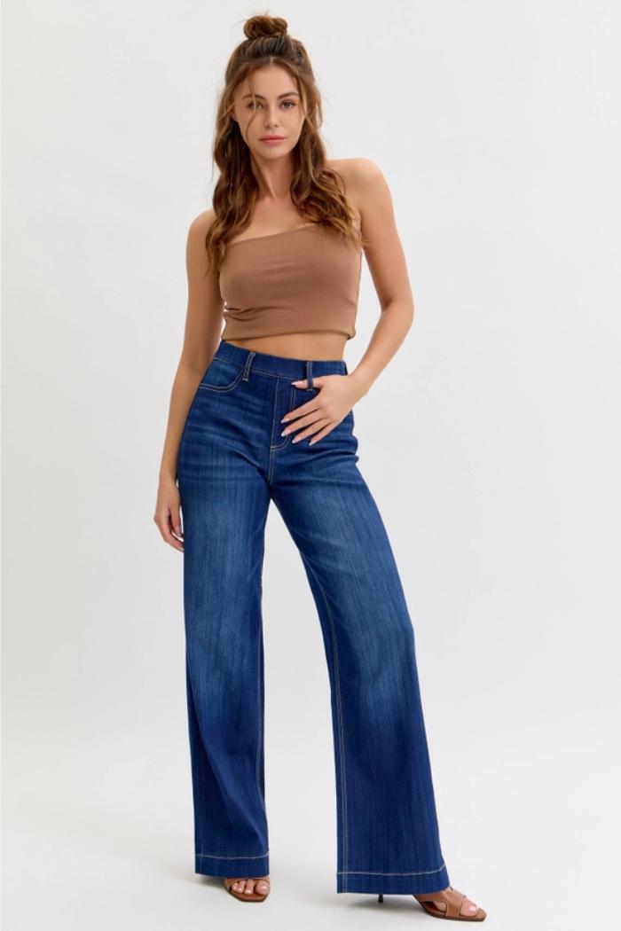 Comfort Dark High Rise Pull-On Wide Leg Denim Product Image
