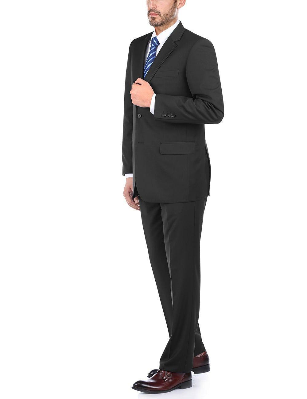 Bevagna Collection - Black 100% Virgin Wool Regular Fit Pick Stitched 2 Piece Suit Product Image