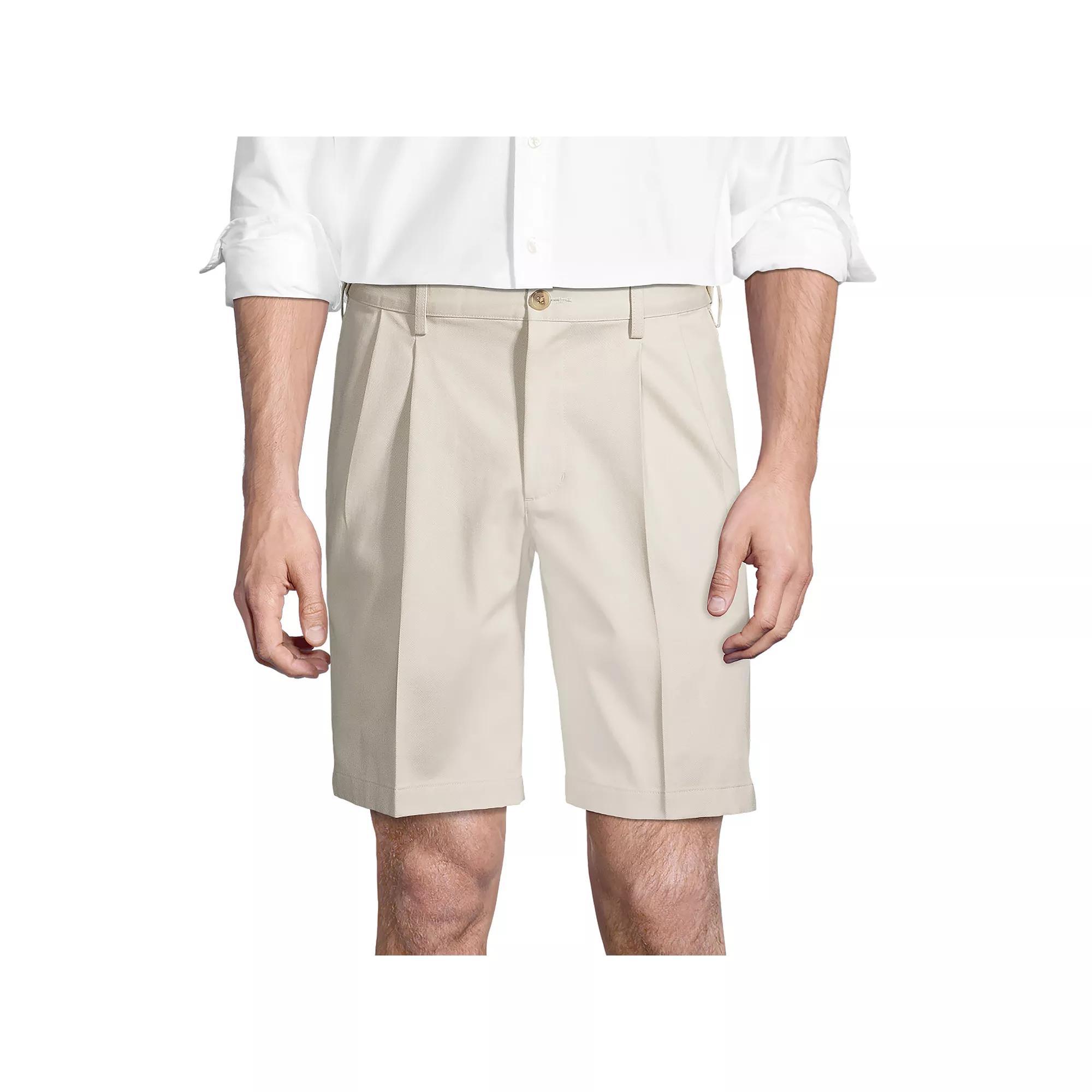 Men's Lands' End Comfort Waist 9-inch No-Iron Pleated Chino Shorts, Size: 42, Black Product Image