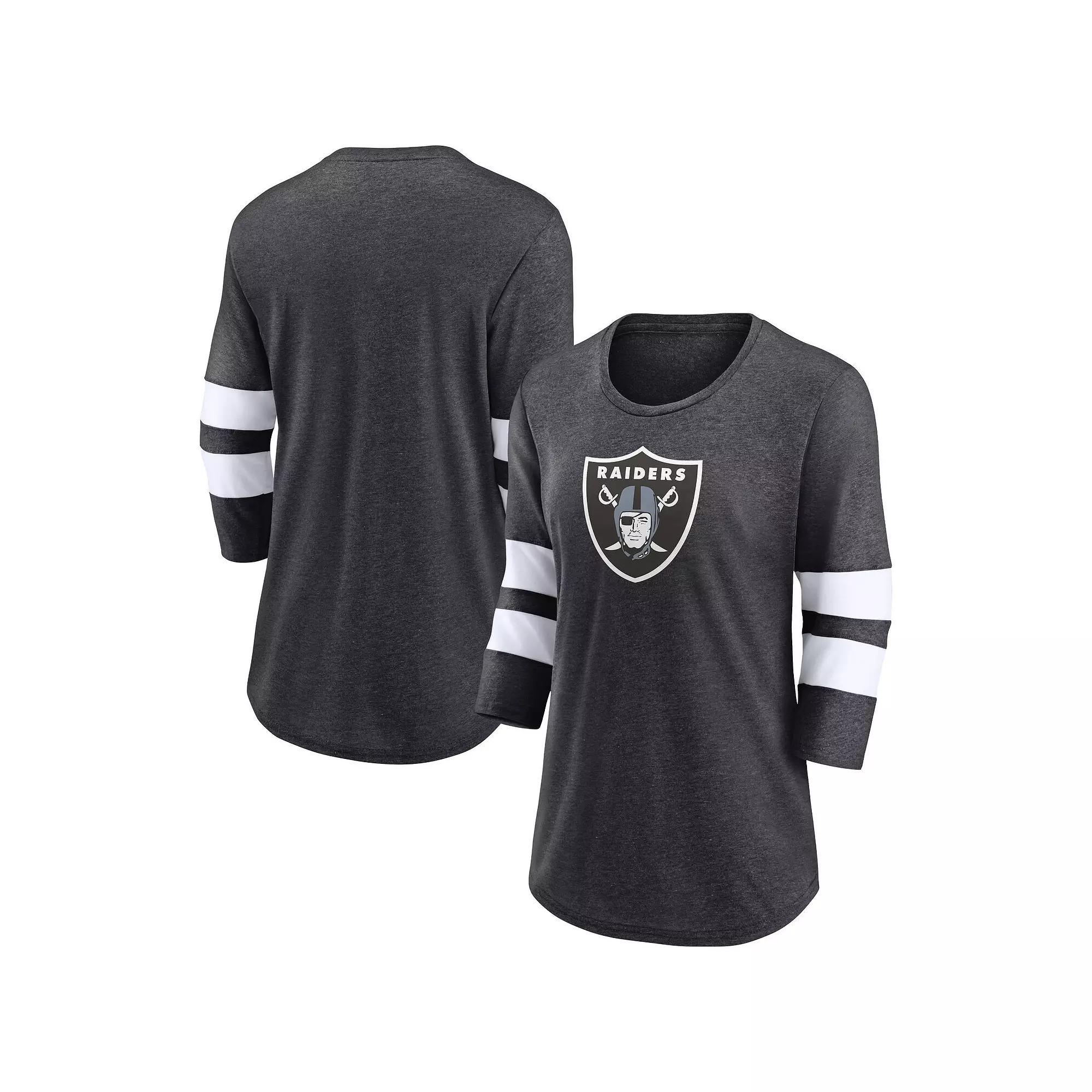 Women's Fanatics Branded Heathered Charcoal Las Vegas Raiders Primary Logo 3/4 Sleeve Scoop Neck T-Shirt, Size: Small, Lvr Charco Product Image