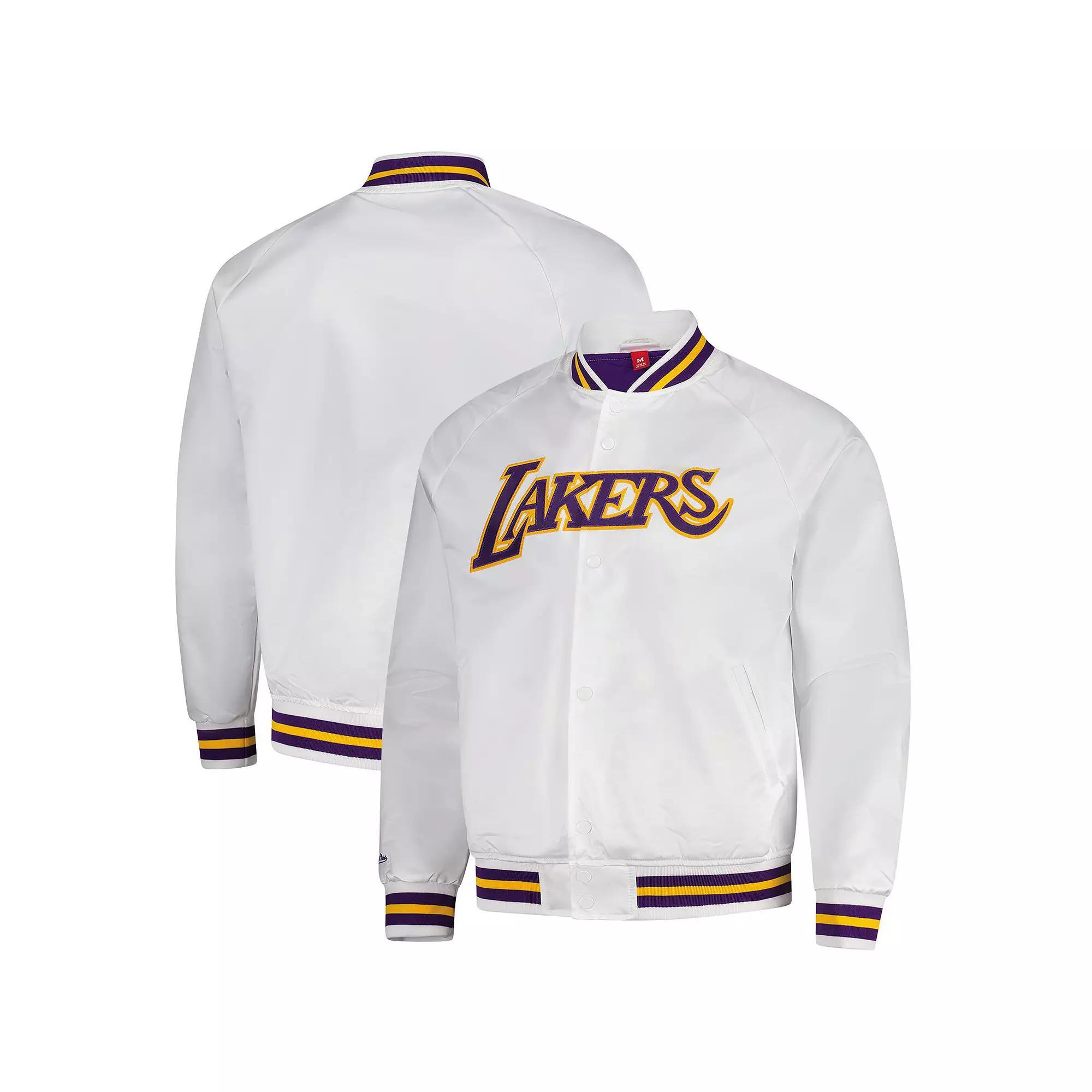Mens Mitchell & Ness Los Angeles Lakers Hardwood Classics Throwback Wordmark Raglan Satin Full-Snap Jacket Product Image