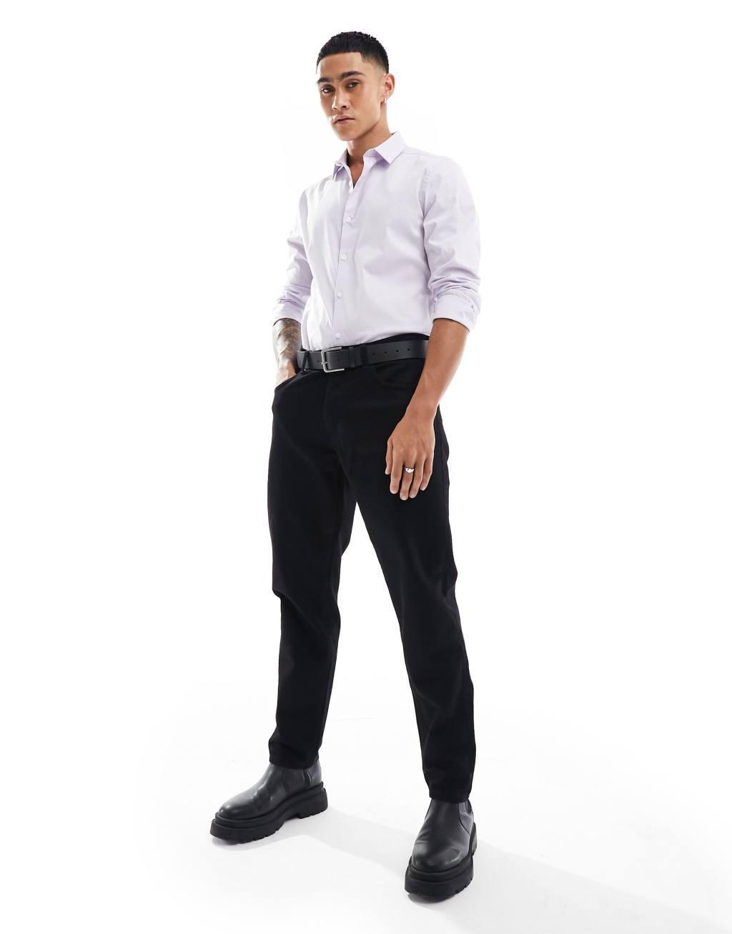 ASOS DESIGN stretch slim fit work shirt in lilac  Product Image