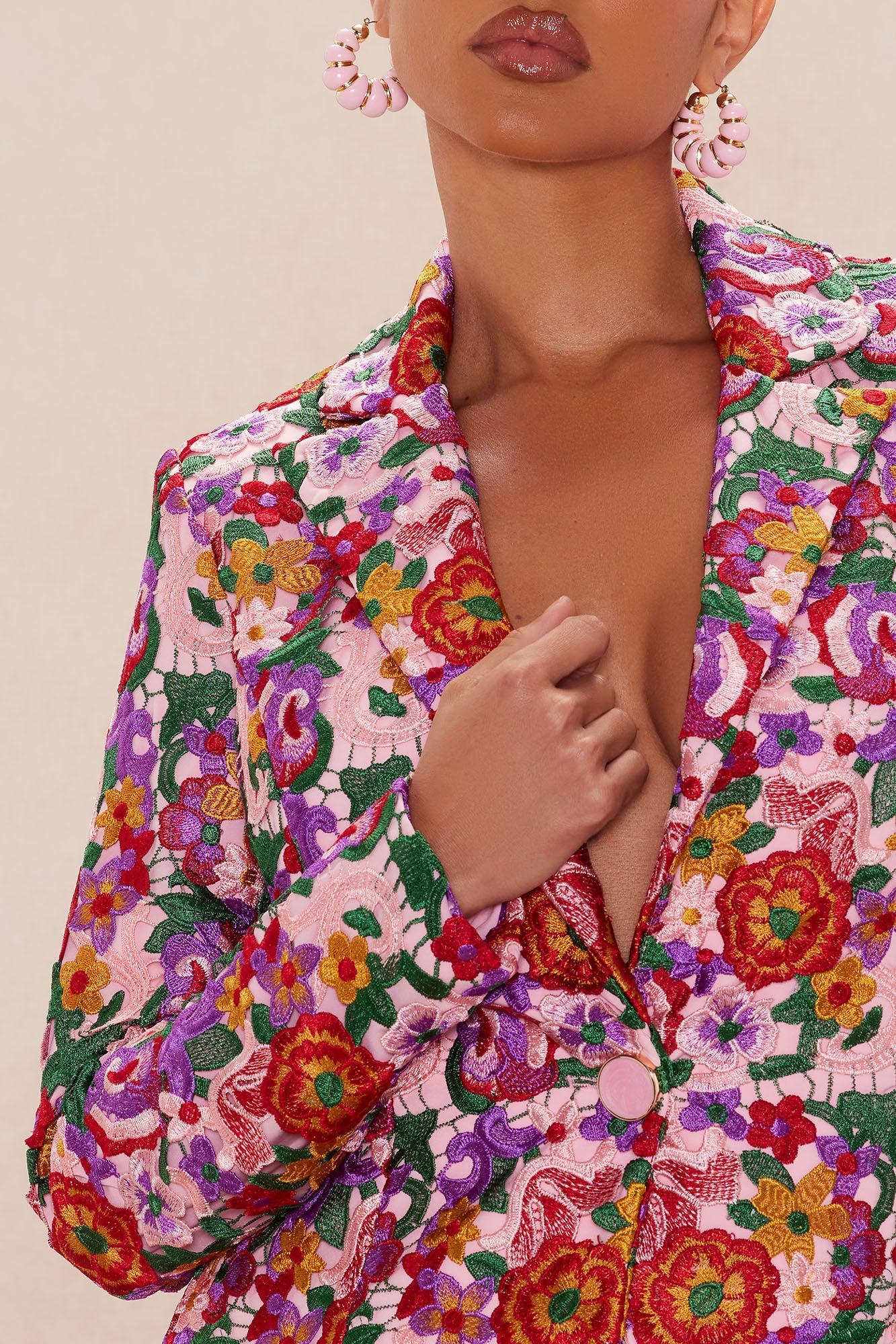 Aubrey Floral Lace Blazer - Pink/combo Product Image
